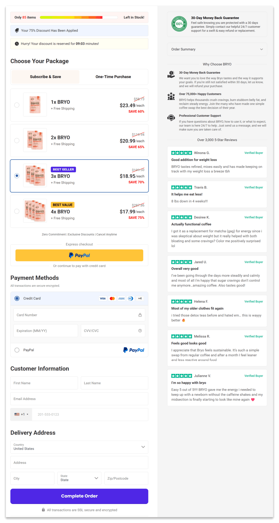 Bryo Appetite Control Coffee Secure Checkout Page